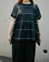 スクエアギャザートップスの材料キット（黒ボーダー）型紙付