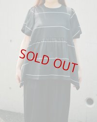 スクエアギャザートップスの材料キット（黒ボーダー）型紙付